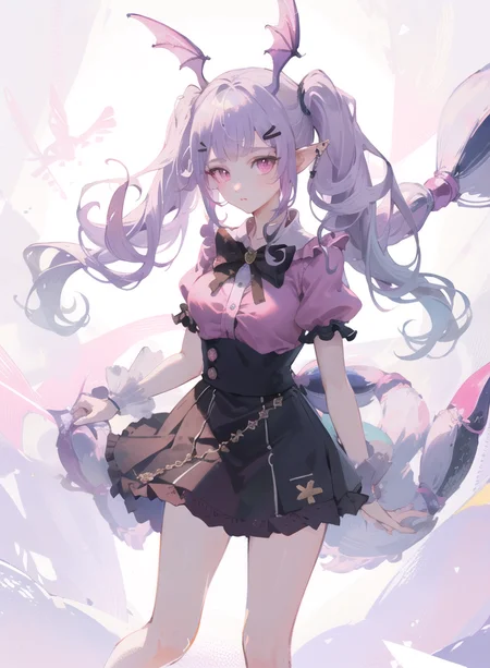 masterpiece, best quality,
1girl, solo, skirt, hairclip, shirt, black skirt, tail, pink shirt, looking at viewer, jirai kei, short sleeves, breasts, medium breasts, puffy sleeves, white background, ear piercing, piercing, monster girl, puffy short sleeves, jewelry, alternate costume, bow, frills, high-waist skirt
<lora:ArknightsManticoreNREG128:0.8>