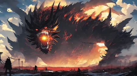 a giant monster stand with sun<lora:[XL]GiantMonster:1>