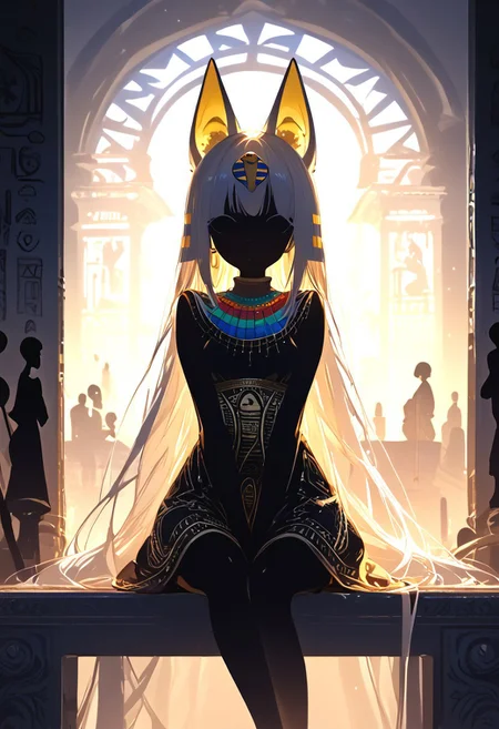 (masterpiece, best quality), (score_9, score_8_up, score_7_up,source_anime), 4K8K, high res image, Uncorrected, white print, lineart print, print,
from front, upperbody, portrait,
Ankha_(Animal_Crossing), (solo:1.3),
(animals), silhouette, backlit, backlighting, dark night, Porcelain Mix Gold, pmg style,
(golden lines, white silhouette skin, Skin like porcelain),
sitting, bent over, spreading legs, Arms between legs, Porcelain wall, (small stature, petite:1.3), (breasts:1.1), (white hair, verry long hair, cat ears),
(wearing Porcelain clothing, Porcelain Egyptian-style dress),
