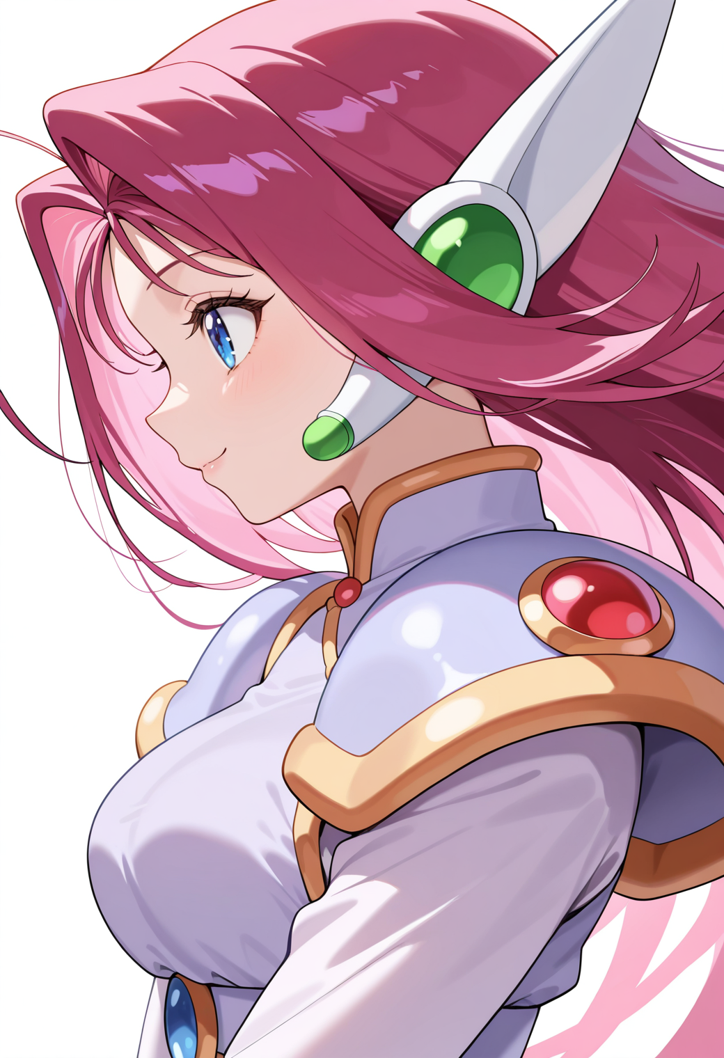 masterpiece, best quality, very aesthetic, absurdres, 1girl, solo,
<lora:corrector_haruna_wind_v01:0.9>, corrector_haruna, wind_element_suit, pink hair, long hair, ahoge, blue eyes,
magical girl, robot ears, shoulder armor, dress, jewelry, long sleeves, profile, (smile:0.7), portrait