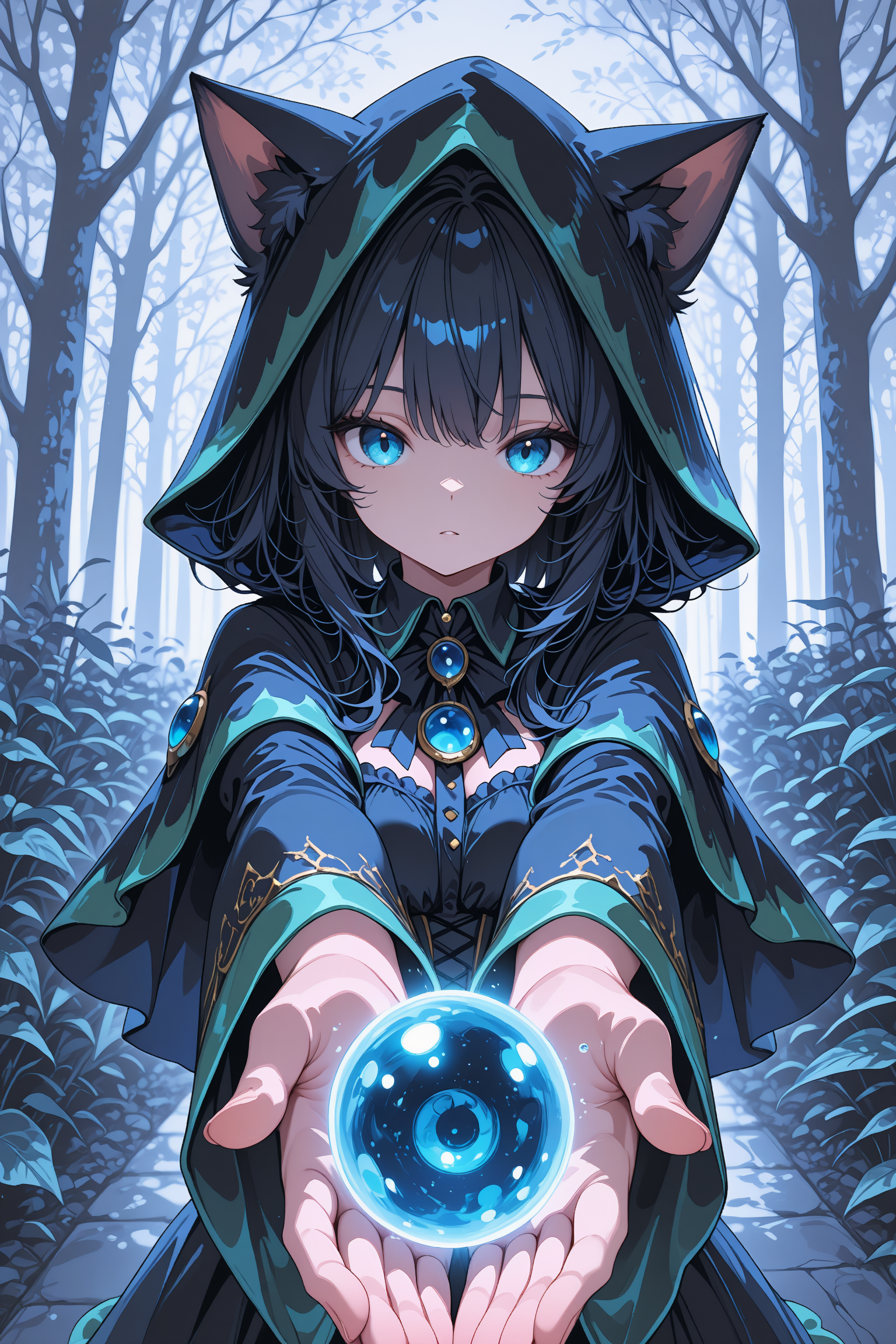 , 1girl,catgirl, mage,detailed background,deapth of field,upper body,foreshortening,lazypos2,