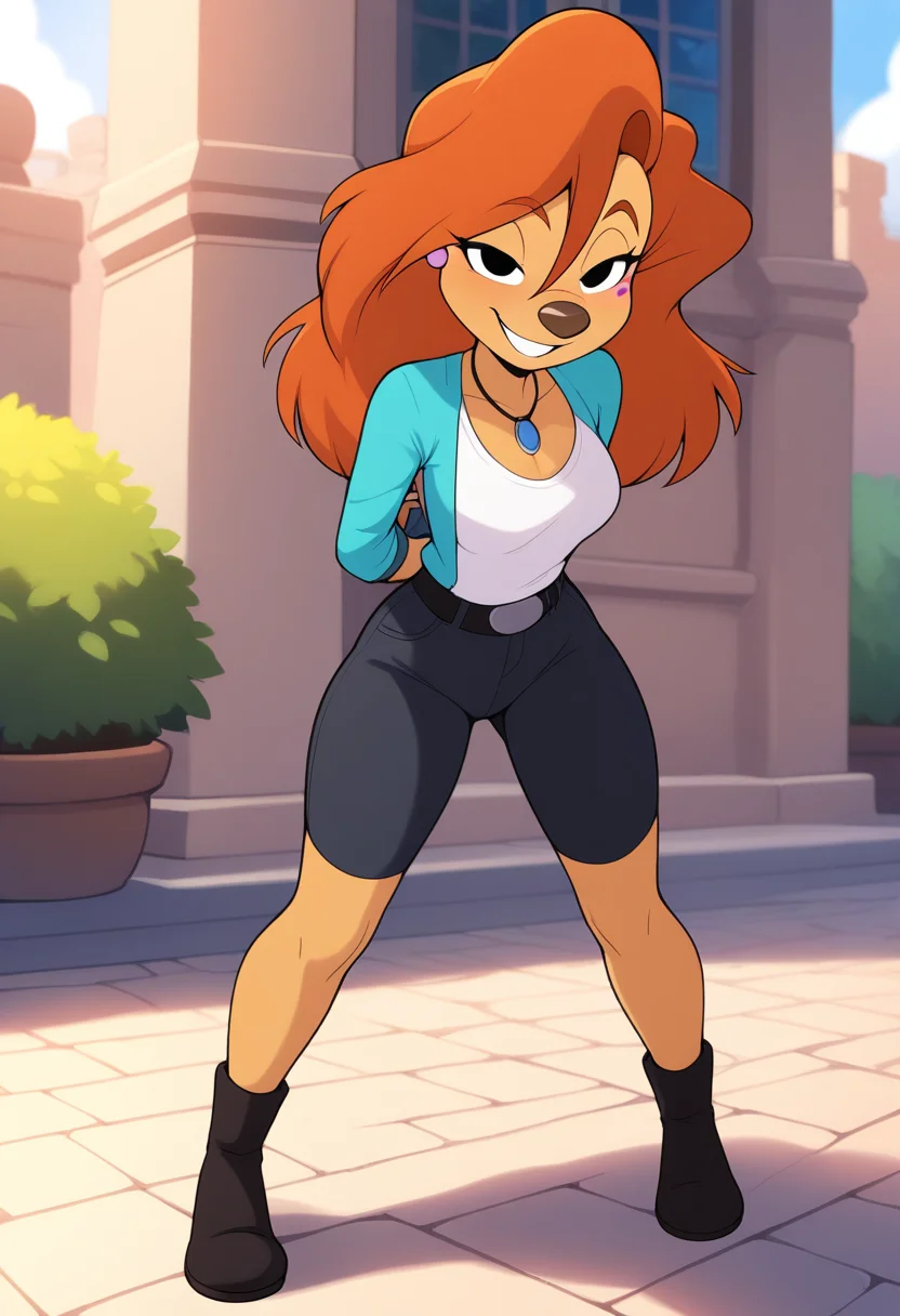 masterpiece, best quality, absurdes, 1girl, solo, full body,
<lora:Roxanne Rover (Goofy Movie) - Stylized (Illust):0.8> Roxanne_Rover, red hair, beauty mark, anthro, furry female,
hair between eyes,
grin, smile,
outdoors,
<lora:Detailer_NoobAI_Incrs_v1:0.4> detailed,