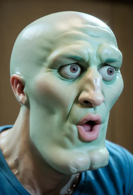 score_9,score_8_up,score_7_up,rating_safe,handsomize,1boy,solo, sparkle, colored skin, aqua skin, bald,open mouth, portrait,pog,looking to the side,