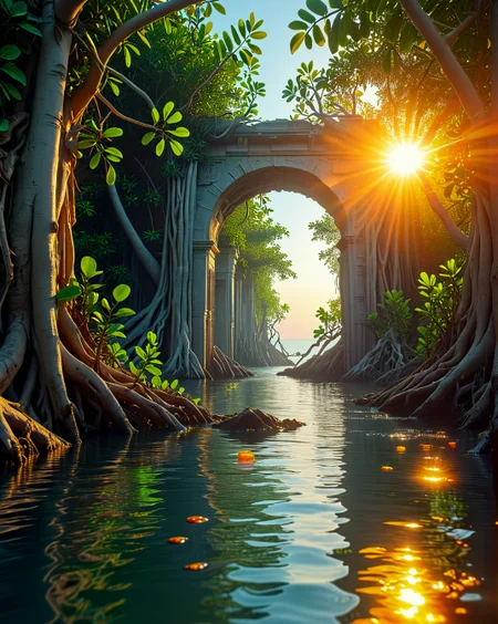 Mangrove labyrinth where root arches form subaquatic portals during Green flash: Solar distortion at horizon splitting light spectrum,
<lora:extremely_detailed:0.25> extremely detailed,
<lora:Flux-XL_Scenery:0.15> flux-scenery,
<lora:add-detail-xl:0.5>,
<lora:DetailMaximizer:0.2>,
<lora:MidjourneyV6.1:0.5> midjourneyv6.1,
<lora:Dream Scenery XL:0.2> Dream Scenery,
detailxl