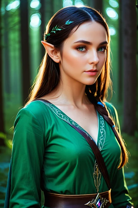 breathtaking female elf mage at night in the forest, atmospheric, cinematic, high detail, masterpiece   <lora:S4ndr4_mm4:0.8> S4ndr4 . award-winning, professional, highly detailed