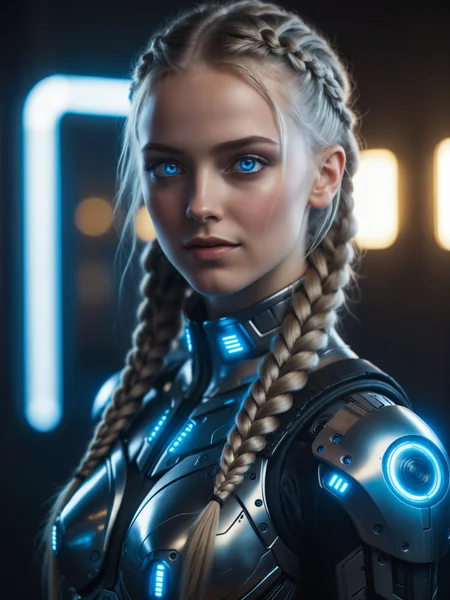 cyberpunk style portrait, upper body of a stunningly beautiful 20 year old scandinavian woman with captivating expressive blue eyes, long eyelashes, metallic eyeshadow, perfect symmetrical braids, cyberpunk battlesuit, light smile, back lighting, ultra detailed, 8k, uhd, <lora:add-detail-xl:1.4> <lora:rmsdxl_enhance-xl-by_rmada:1.0> <lora:rmsdxl_darkness_cinema-xl-by_rmada:1.0> <lora:envybetterhiresfixxl01-xl:0.0:hr=1.0>