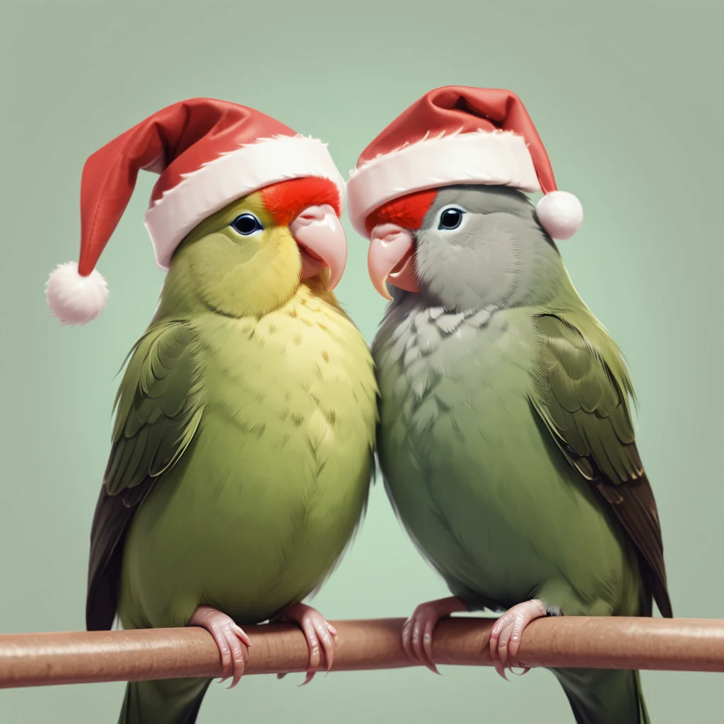 lovebirds wearing Christmas hats, birb <lora:Birb_XL_kk-000005:1>