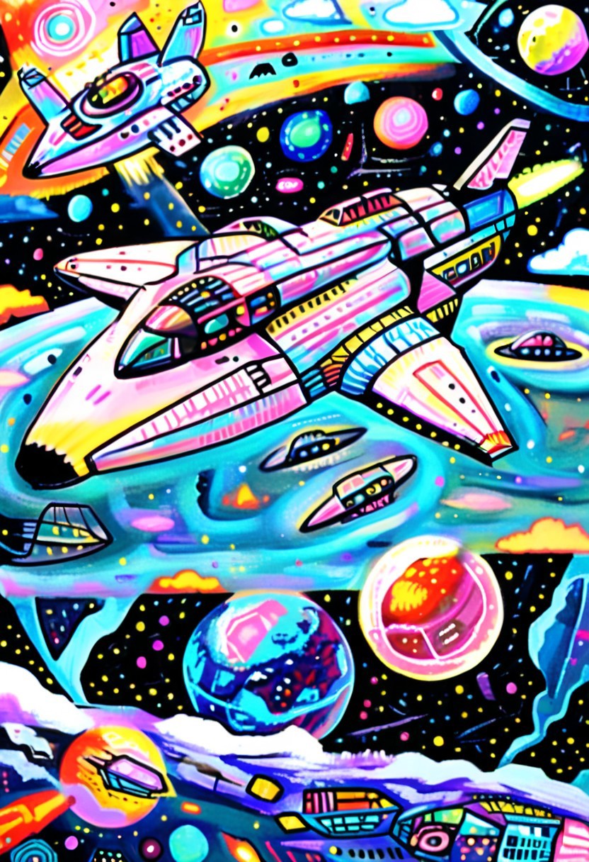 masterpiece,high resolution,<lora:retro-neon-xl-style:1>,
retro_neon, a painting of a spaceship in orbit around an earthlike planet in the style of sandra-silberzweig,