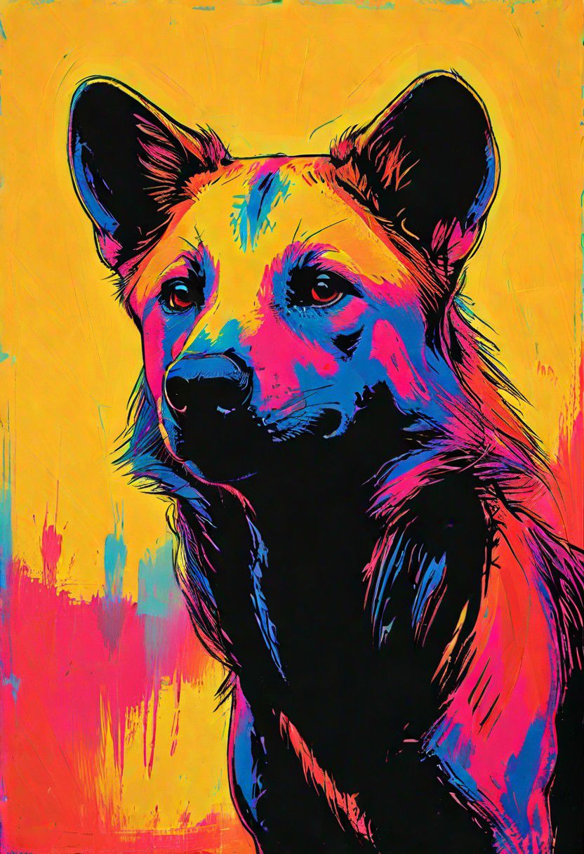 impactful color paint of, a hyenas, highly detailed, vibrant colors , 8k, sharp, professional, clear, high contrast, high saturated, , vivid deep blacks, crystal clear