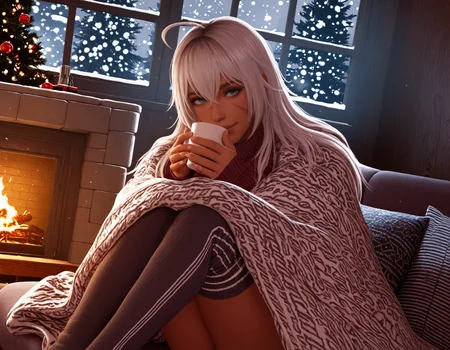 safe, masterpiece, very aesthetic, 3d, photorealism, realistic, (masterkabal, checkpik:0.7), (close-up:1.2)
BREAK sofa, christmas tree, dramatic lighting, window, snow, cozy, fireplace, light particles, tinsel, photos, decorations, gifts
BREAK 1girl, indiana, face scar, sweater, thigh socks, sitting, knees up, pillows, blanket, hot chocolate, relaxing, (smile:0.5)
<lora:Indiana_NAIXL_v11:0.6> <lora:3DStyle_NAIXL_v20:1>