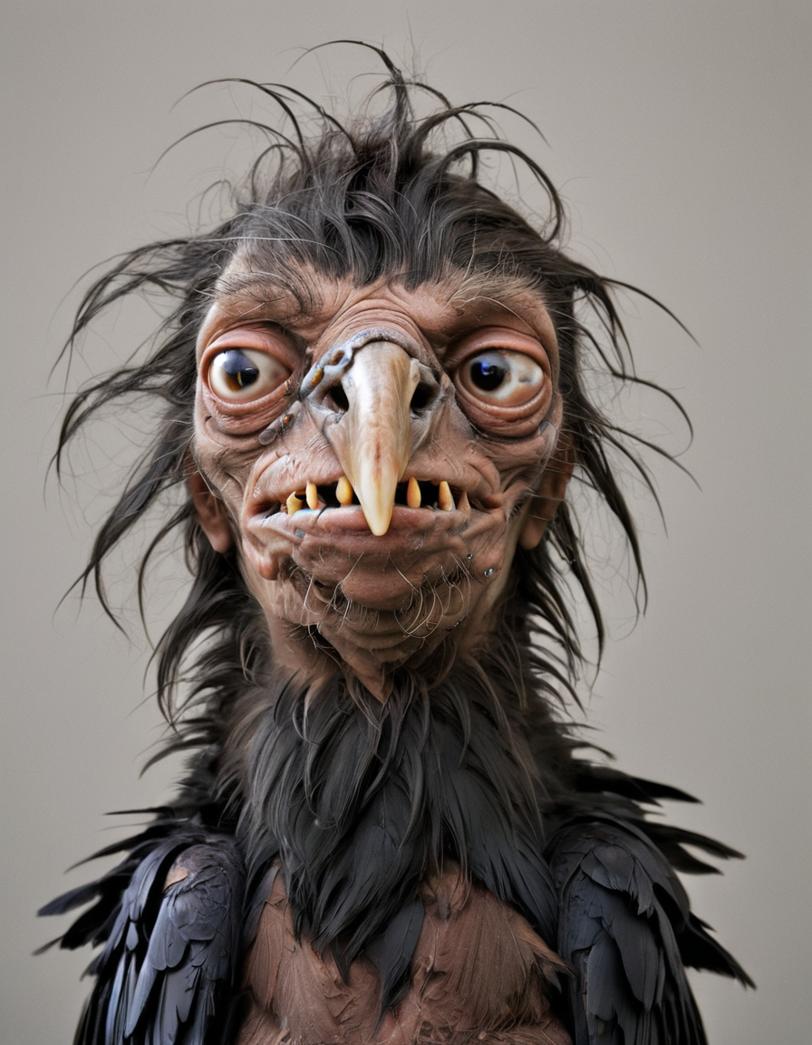 uglylora, 1raven, solo, portrait, ugly