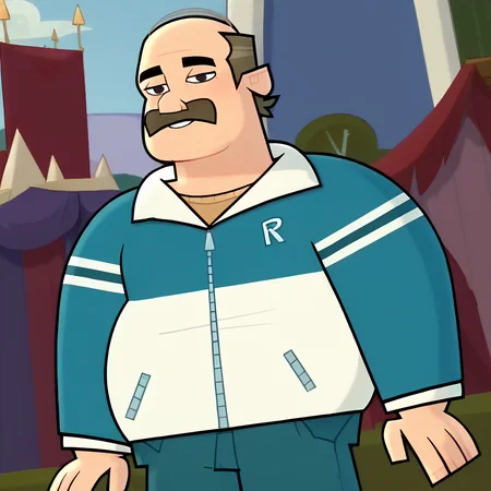score_9, score_8_up, score_7_up, source_toon, <lora:10:0.95> dcrichardm, 1boy, plump, bald, mustache, jacket, pants, dutch angle, solo, male focus,