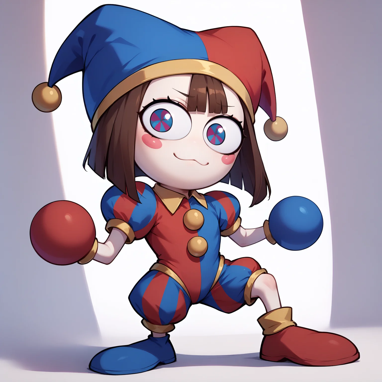 score_9, score_8_up, score_7_up, score_6_up, BREAK slit pupils, chibi,necoarc,pomni, colored skin, blush stickers, jester cap, striped clothes, puffy short sleeves, mismatched gloves, puffy shorts <lora:digitalcircus_pomni_ponyXL:0.75> <lora:necoarc-guy-PONY-v1:1>