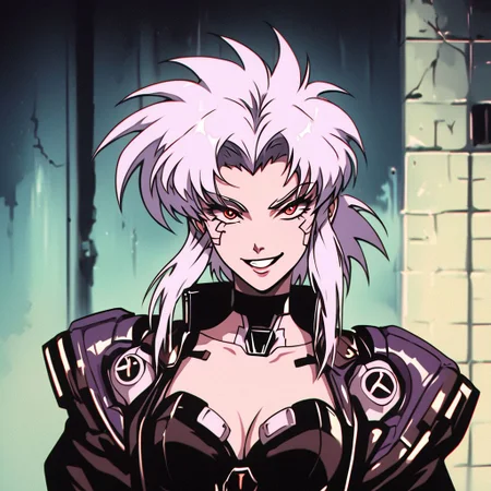 score_9, score_8_up, score_7_up, score_6_up, score_5_up, score_4_up,
BREAK
vintage, 1990s \(style\), retrowave, vaporwave,
masterpiece, best quality, detailed art, correct anatomy, anime style,
(ghost in the shell:1.2) style, (blade runner:1.2) style, anime girl, girl killer, assassin, white hair, red eyes, cyborg, crazy smile,
future, (cyberpunk:1.5), tokyo, busy street, neon lights in the background, megalopolis, (night:1.5) city, technology, wires