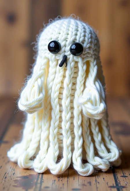 W00lyW0rld, white ghost knitted from wool, text that says "30 days until Halloween"