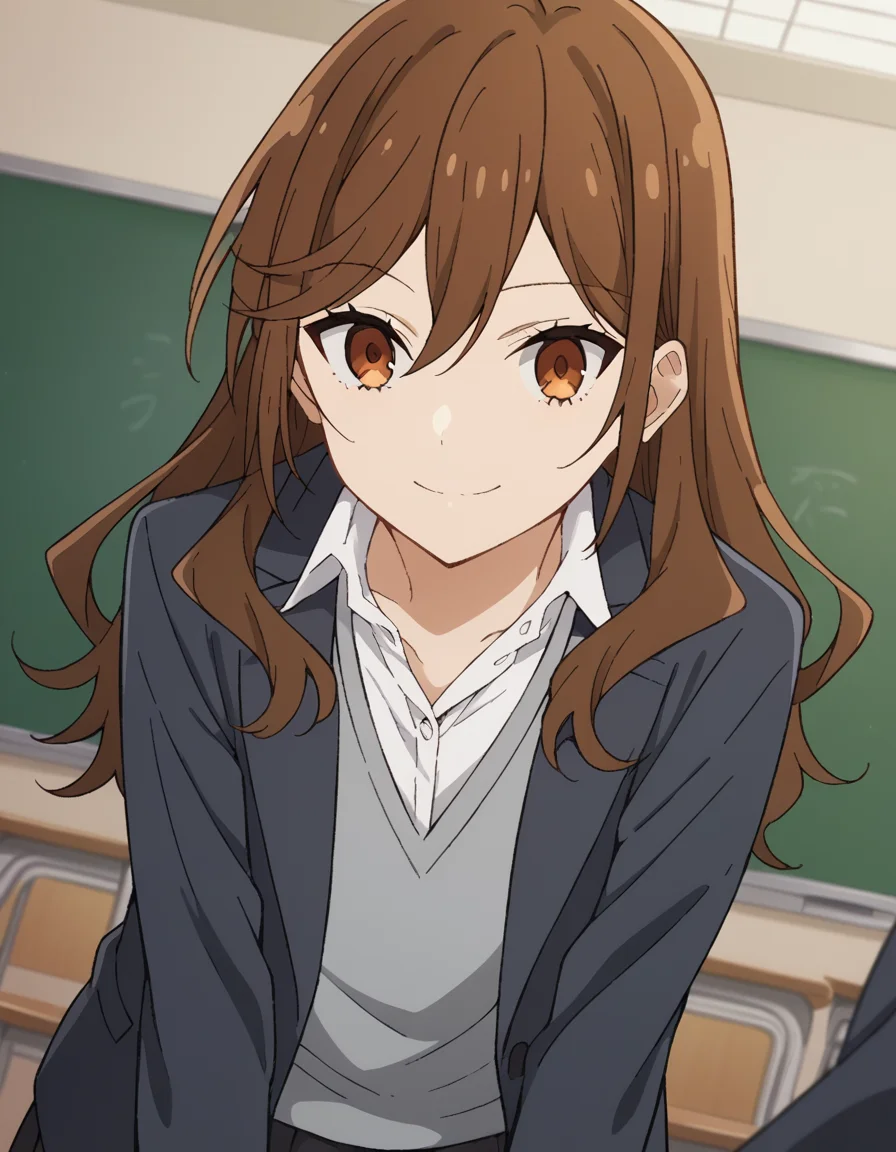 score_9, score_8_up, score_7_up, source_anime,
kyoukohori, <lora:kyouko-hori-s2-ponyxl-lora-nochekaiser:1>,
kyouko hori, long hair, bangs, brown hair, hair between eyes, brown eyes,
shirt, school uniform, jacket, collared shirt, blazer, sweater, grey sweater, white shirt, black blazer, skirt, black skirt,
indoors, classroom, smile, bent over,
cowboy shot, looking at viewer, solo, dutch angle,