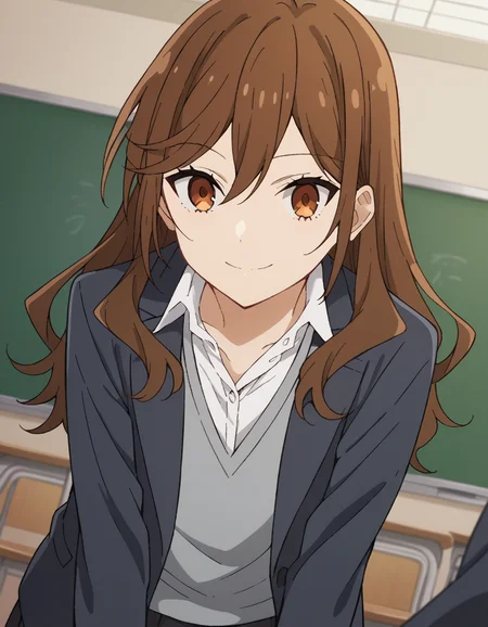 score_9, score_8_up, score_7_up, source_anime,
kyoukohori,  <lora:kyouko-hori-s2-ponyxl-lora-nochekaiser:1>,
kyouko hori, long hair, bangs, brown hair, hair between eyes, brown eyes,
shirt, school uniform, jacket, collared shirt, blazer, sweater, grey sweater, white shirt, black blazer, skirt, black skirt,
indoors, classroom, smile, bent over,
cowboy shot, looking at viewer, solo, dutch angle,