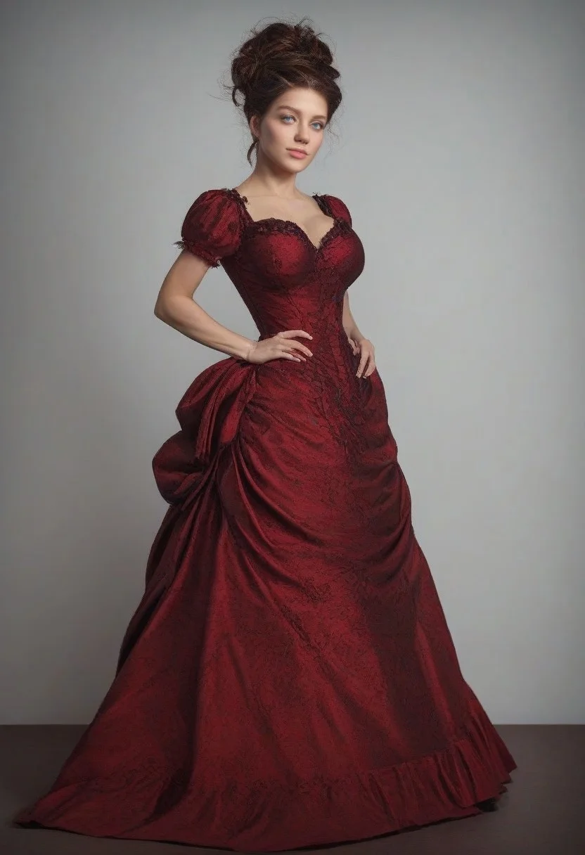safe_pos, score_9, score_8_up, score_7_up, rating_safe, concept art, semi-realistic, 1girl, solo.
Young beautiful face, fit body, Blue eyes.
(Big breast:1.2), (Round breast:1.5).
BustleDress, Bustle Dress, Dress.