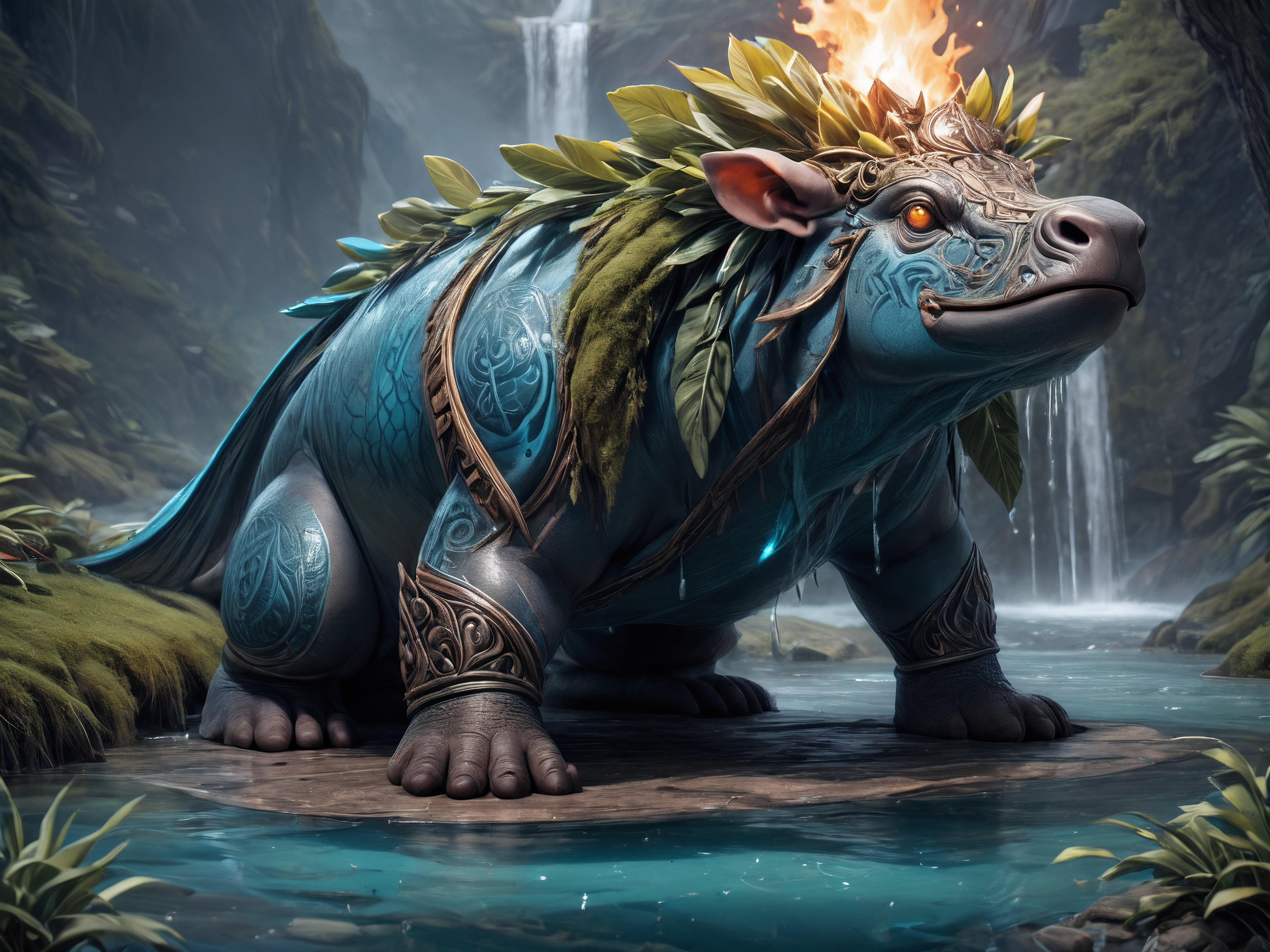 isometric style breathtaking, hyperrealistic, hyperdetailed, maximum fidelity, ultra high detail, ultra HD, Panavision Millennium DXL2 8k professional RAW photography druidic dwarf hippopotomas <lora:LoromXL_Druidic_Naturalism_v1:1>, luminous reflections, rtx on, subsurface scattering, dynamic hdr tone mapping, volumetric lighting, screenspace reflection, Physically-Based Rendering, Unity WÄtÄ environmental water . vibrant, beautiful, crisp, detailed, ultra detailed, intricate