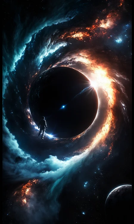 (masterpiece, top quality, official art, best quality, beautiful and aesthetic:1.2), 4k, 8k, Dimly lit environments, 24bit colors, a stunning film noir still photograph,
Top fantasy film, raw, realistic, a space rabbit floating in the dark space with a (huge black hole/Interstellar style) in the background,
dramatic cinematic film lighting, subsurface scattering, atmospheric lighting, imperfections, natural, shallow dof, sss lighting, very clear hands, perfect eyes,
very strong contrast, dramatic Lighting,
strong visual contrast, terrifying,
Tsutomu Nihei, cinematic film style, special effects, VFX, award-winning picture, highly detailed, ultra-high resolutions, 32K UHD, sharp focus,
(photorealistic:1.5), (Extremely realistic, masterpiece, top quality, official art, best quality, beautiful and aesthetic:1.2), 4k, 8k,
very rich details,