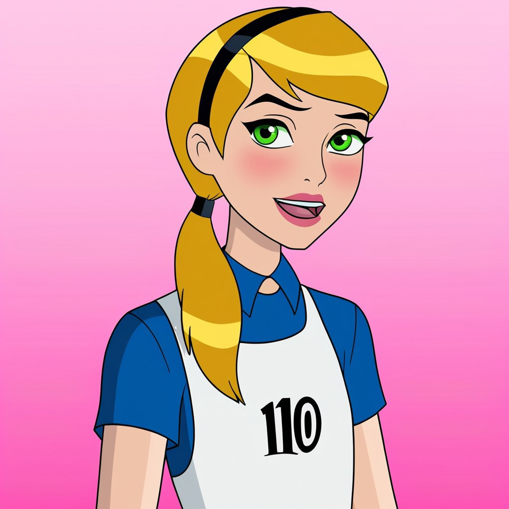 1girl ,solo,feminized, sissy trap version of ben tennyson dressed as Alice, AliceWaifu ,  green eyes, female focus,
