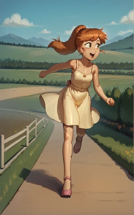 masterpiece, high quality, score_9, score_8_up, 1girl, smiling, full body, sundress, sunny, running, gassy hills, pears style, high ponytail, cute, petite, short ,, <lora:HandFixer_pdxl_Incrs_v1:0.5>,<lora:ALTXL_pony_0061_8:1>,<lora:Pears_style:1>