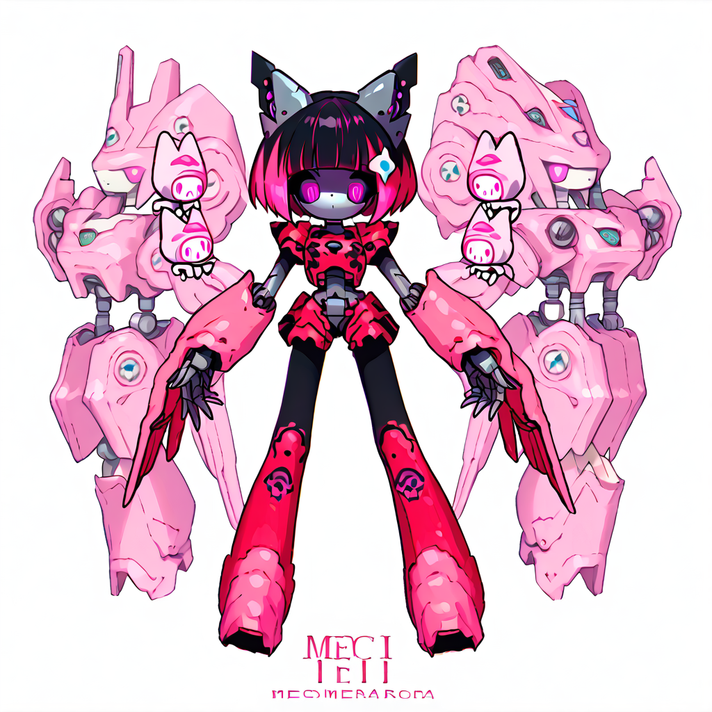 <lora:Berta_Delica:1> black hair, pink hair, multicolored hair, symbol-shaped pupils
 <lora:Robotization_Pony:0.8> Robot girl, Mecha, Android, mechanical limbs, robot joints, metal skin, black sclera, no mouth, armor, glowing eyes, no face