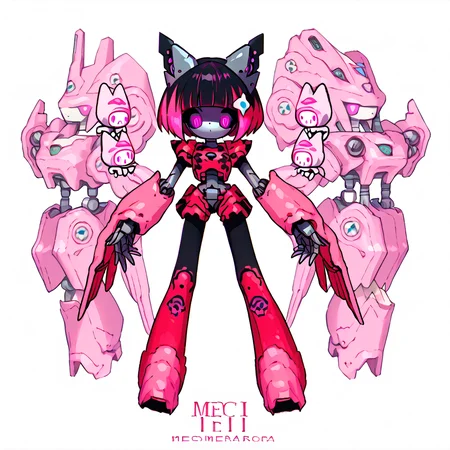 <lora:Berta_Delica:1> black hair, pink hair, multicolored hair, symbol-shaped pupils
<lora:Robotization_Pony:0.8> Robot girl, Mecha, Android, mechanical limbs, robot joints, metal skin, black sclera, no mouth, armor, glowing eyes, no face
