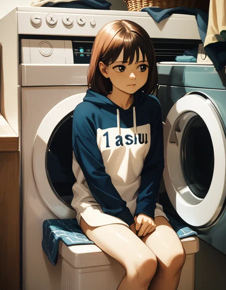 score_9, score_8_up, score_7_up
<lora:higashiyamashouPony-000008:1> film grain,
<lora:nase-ponyxl-000035:0.7> seasu, shirt, hoodie, shirt, raglan sleeves,
1girl, sitting, laundry basket, washing machine