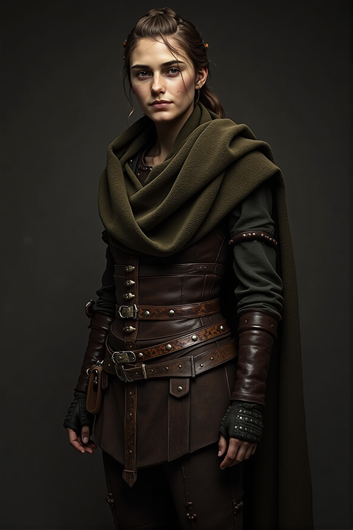 Fashion editorial style <lora:amicia-de-rune:1>amicia de rune, Long hair, in medieval attire short outfit . High fashion, trendy, stylish, editorial, magazine style, professional, highly detailed