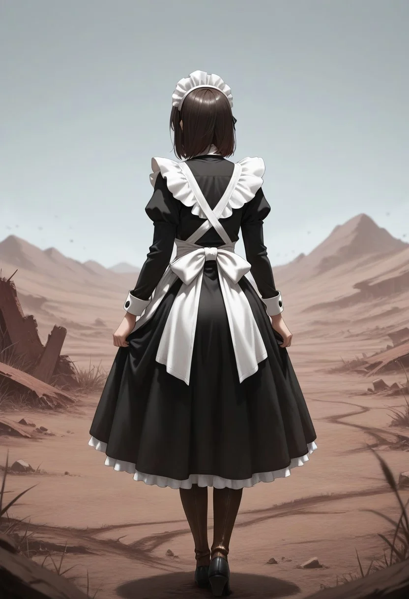 maid, from behind, wasteland