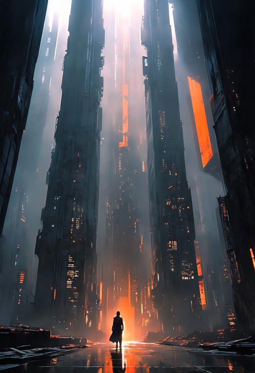 chdmchlwrd, Dark art, Large hall in skyscraper, huge Window to the ceiling, Rear View, Grey DARK color palette, Point of old orange in the far, 80s DARK dystopian Blade Runner Flair, Lowlight dark Pastel Tone, very Detailed, awesome Quality, reflecting, luminescent, translucent, Ethereal, Aura, Busty naked Motoko Kusanagi, See through dress, Body Silhouette, rainy dystopian Megacity through Window, overslept, shy questioning Look from below, underboob, puffy nipples, giga_busty, Wooly corduroy skirt, high wool stockings, very detailed, uhd, masterpiece, White smoke, light beams through smoke,