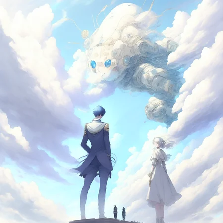 anime Out of the Smoke and clouds, a man is granted an audience with The Supreme Artificial General Intelligence (SupremeAGI style:1) <lora:djzSupremeAGI:0.8)