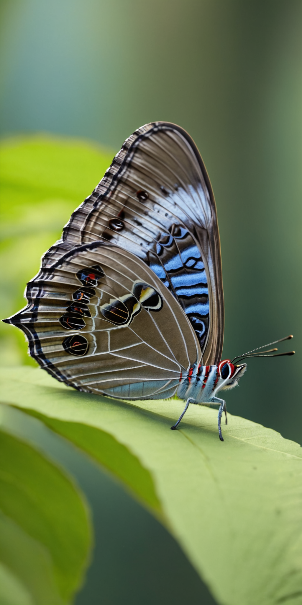 Owl butterfly,sitting,forest,early morning,soft sunlight,no artist,hyperrealistic,photography,highly detailed,natural colors,DSLR,4K,ultra-high-definition,focus,<lora:HMSGå¾®è·è´è¶XL-000010:1>,