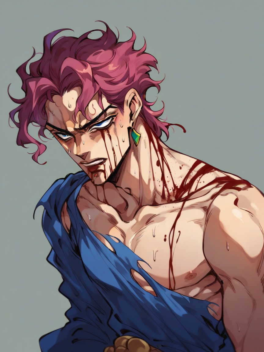 score_9, score_8_up, score_7_up, score_6_up,  <lora:j0j0XLP:1> j0j0, (jojo bizarre adventure:0.3), 1boy, blood