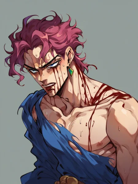 score_9, score_8_up, score_7_up, score_6_up,  <lora:j0j0XLP:1> j0j0, (jojo bizarre adventure:0.3), 1boy, blood