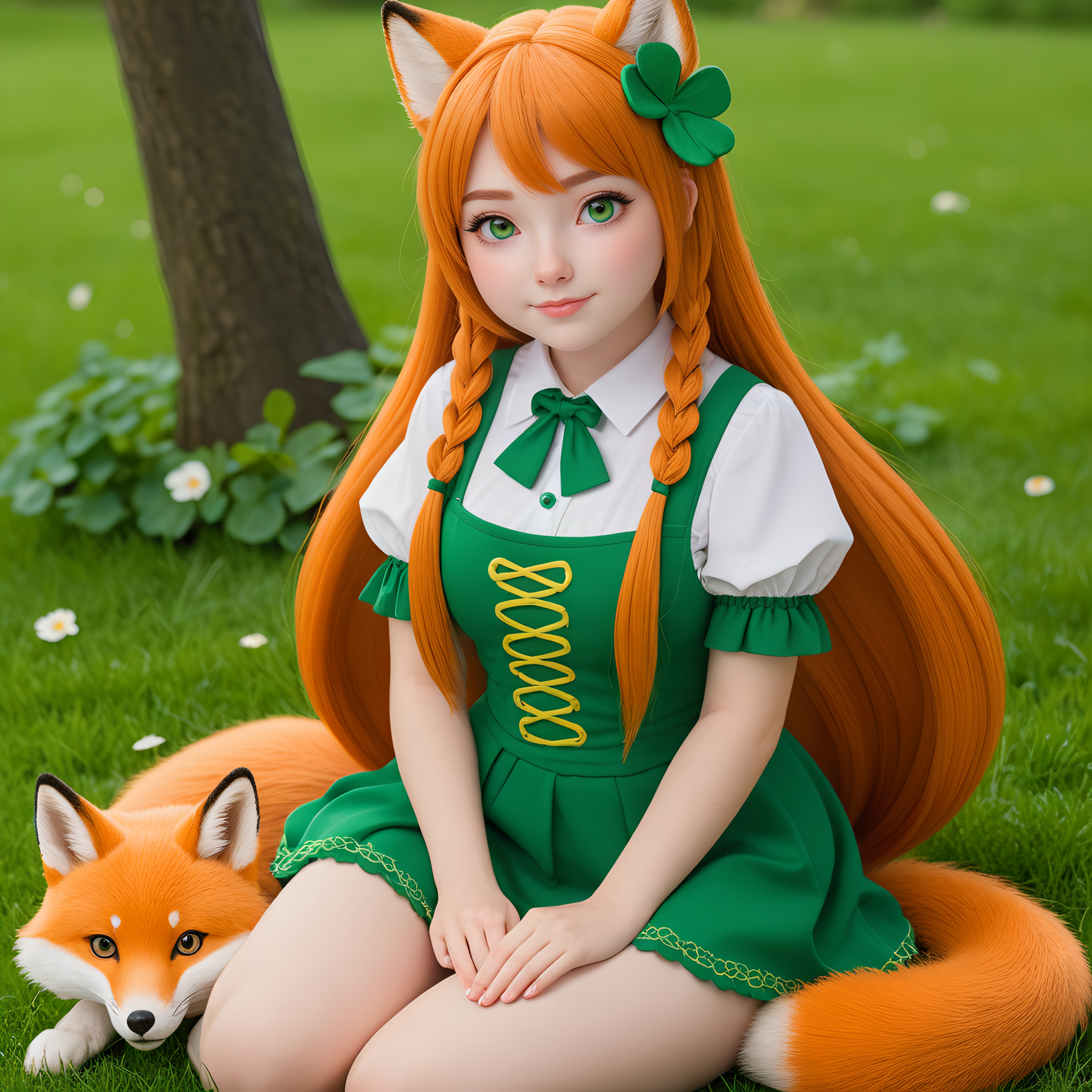 cute irish foxgirl, 25, round face, slightly chubby build,  cute feet,  tail, <lora:add-detail-xl:1.7>