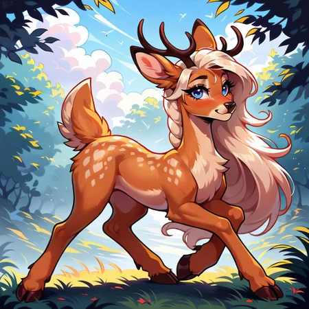 masterpiece, score_9, score_8_up, score_7_up, (best quality:1.1), ultra-detailed, high resolution, 1character, (((beautiful detailed eyes))), Long eyelashes, Looking At Viewer, Highly Visible, 8k, Deer, female, feral, slim body, ruler of the Kingdom of Olenia, from Equestria at War, g4, sharp focus, perfect lighting, beautiful eyes, light armor, hoofs, small magic antlers, deer ears, long eyelashes, white fur, white mane, white tail, military uniform, anatomically correct, extremely detailed, (icy arctic), snowstorm, cold colors, shine on body, high detail, cute face, cute smile, Expressiveh, detailed background, OverallDetail