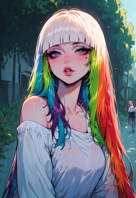 score_9, score_8_up, score_7_up, score_6_up, 1girl, long hair,  <lora:g4n1m3XLP:1> g4n1m3,
rvcm_duoton3_hairstyle, <WHITE> and <BLACK> hair color, <LONG length>, 
rainbow highlights,