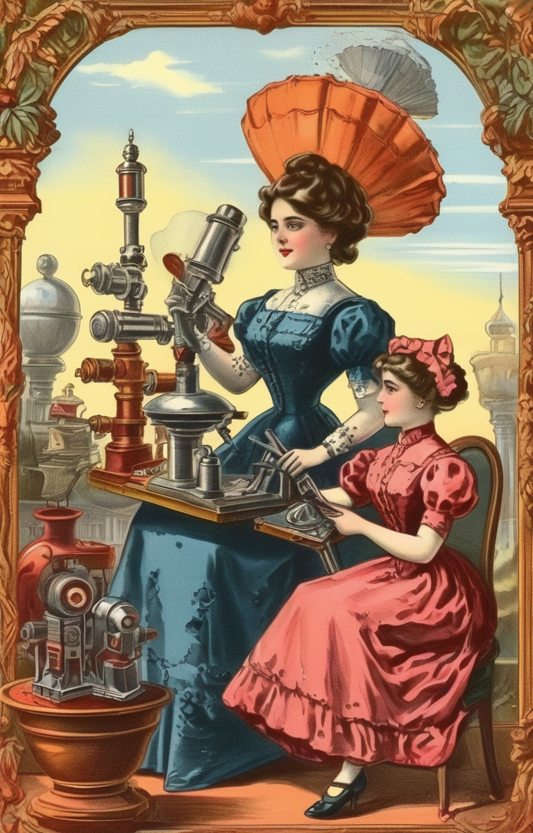 masterpiece,best quality,<lora:tbh261-sdxl:0.9>,illustration,style of Chromolithography portrait of Housework robots