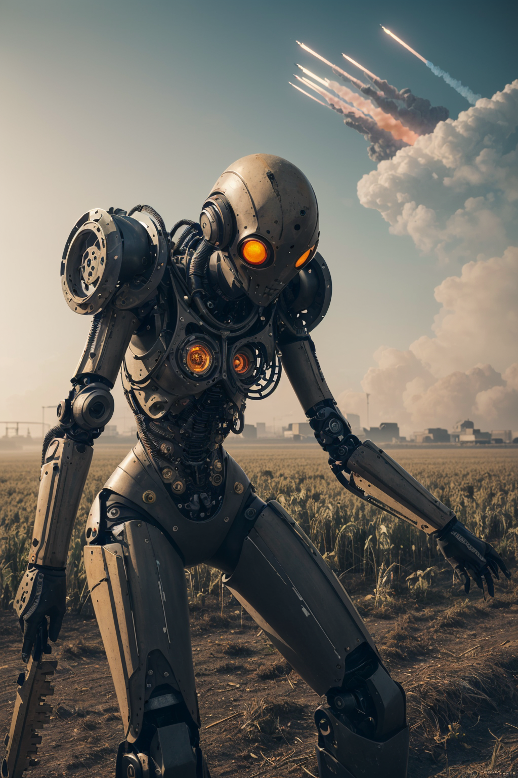(plain 2D black on yellow two-colour illustration, pastel, two-colour, stains, aged and tattered, (pop icon art style:1.5))
(from below:1.1), oats field, misty dusk and fog, exterior, (a close portrait, girl, medieval, medieval cyborg girl:1.1), haymaker, harvest, [scythe:.4], cogs, gears, wires, cabels, robot, looking at the viewer, steampunk style hangar, head tilt, beautiful eyes, (cyborg girl body, sit, aestetic pose, harvesting machines, wheels, asphalt, industrial, glass, machinery, factory:1.1), (Dynamic Angle:1.5), (Dynamic Pose:1.5), (Expressive Thematic Background:1.3), (Ballistic Missles:1.3), (Alien Skies:1.3), (Key Lighting, Selective Focus:1.3),