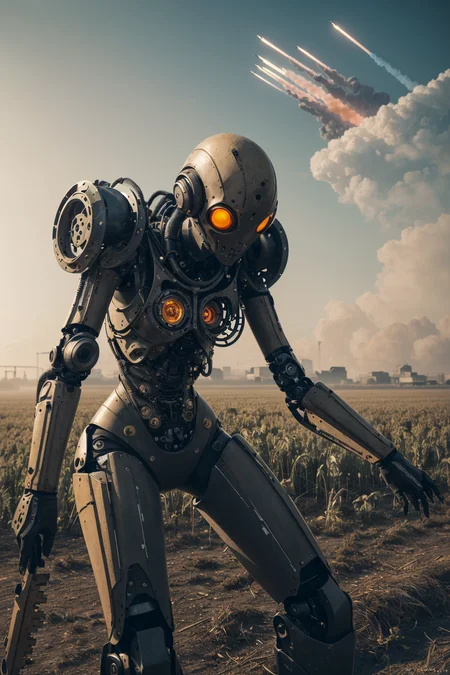 (plain 2D black on yellow two-colour illustration, pastel, two-colour, stains, aged and tattered, (pop icon art style:1.5))
(from below:1.1), oats field, misty dusk and fog, exterior, (a close portrait, girl, medieval, medieval cyborg girl:1.1), haymaker, harvest, [scythe:.4], cogs, gears, wires, cabels, robot, looking at the viewer, steampunk style hangar, head tilt, beautiful eyes, (cyborg girl body, sit, aestetic pose, harvesting machines, wheels, asphalt, industrial, glass, machinery, factory:1.1), (Dynamic Angle:1.5), (Dynamic Pose:1.5), (Expressive Thematic Background:1.3), (Ballistic Missles:1.3), (Alien Skies:1.3), (Key Lighting, Selective Focus:1.3),