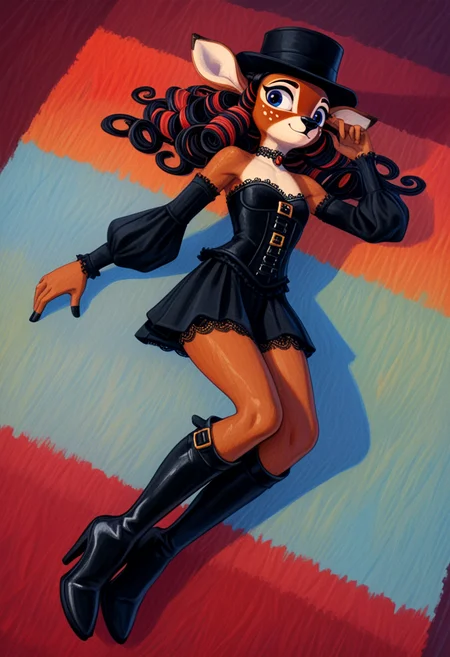 score_9, score_8_up, score_7_up, source_furry
-Character: (Anthro furry deer cute petite young), deer fur, (deer ass), deer tail, (small breasts), (sagging breasts:0.6), slender, (pale skin:0.8), black hair, long hair
-Character focus: (dynamic angle:1.2), sharp focus
-Style: cowboy shot, lying, undressing, Dark Romantic Goth Opulent Dark Romantic
-Jewelry: Gold or black chokers with large, dark gemstones, ornate rings, and dramatic drop earrings with intricate designs
-Upper body: Deep red velvet blouse with a high lace collar and puffed sleeves, layered under a black corset with elaborate detailing
-Lower body: Black skirt with layered tulle and lace, featuring a subtle dark red undertone
-Feet: Black lace-up boots with velvet accents or deep red high-heeled shoes
-Hairstyle: Long, loose curls with dark red highlights or soft curls
-Headwear: A small black hat with dark red feathers or a lace headband with a bow
-Additional accessories: A dark red silk shawl and a vintage-style black clutch, long sleeves, slim and slender body, sexy, dynamic pose, pin-up pose, very long hair
colored_outline, colored_stroke, rainbow_stroke, outline_thickness:0.5
ral-neotlns
vibrant color palette, high contrast, glowing outlines
<lora:uenomigi_XL:1>, <lora:Line-illustration:1>, lineart, <lora:Furryfication Slider_alpha1.0_rank4_noxattn_last:1>, <lora:ncpy13 style_a:1>, ncpy13 style, pastels drawing, <lora:d\EnvyImpressionismXL01:1>, impressionism