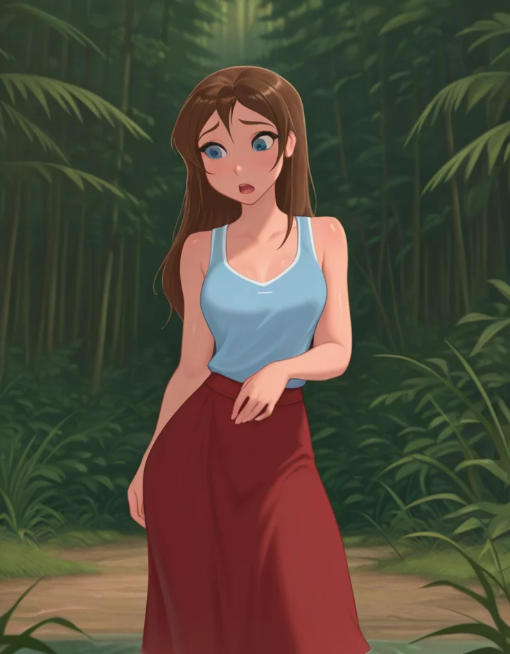 masterpiece, best quality, amazing quality, very aesthetic, absurdres, newest, detailed background, cowboy shot, 4k, 8k, outdoors, beautiful eyes, shiny skin, hyperdetailed,
janexd, 1girl, solo, brown hair, barefoot, skirt, blue eyes, long skirt, red skirt, long hair, open mouth, nature, tank top
<lora:Jane_Porter_-_Disney_Illustrious:1>