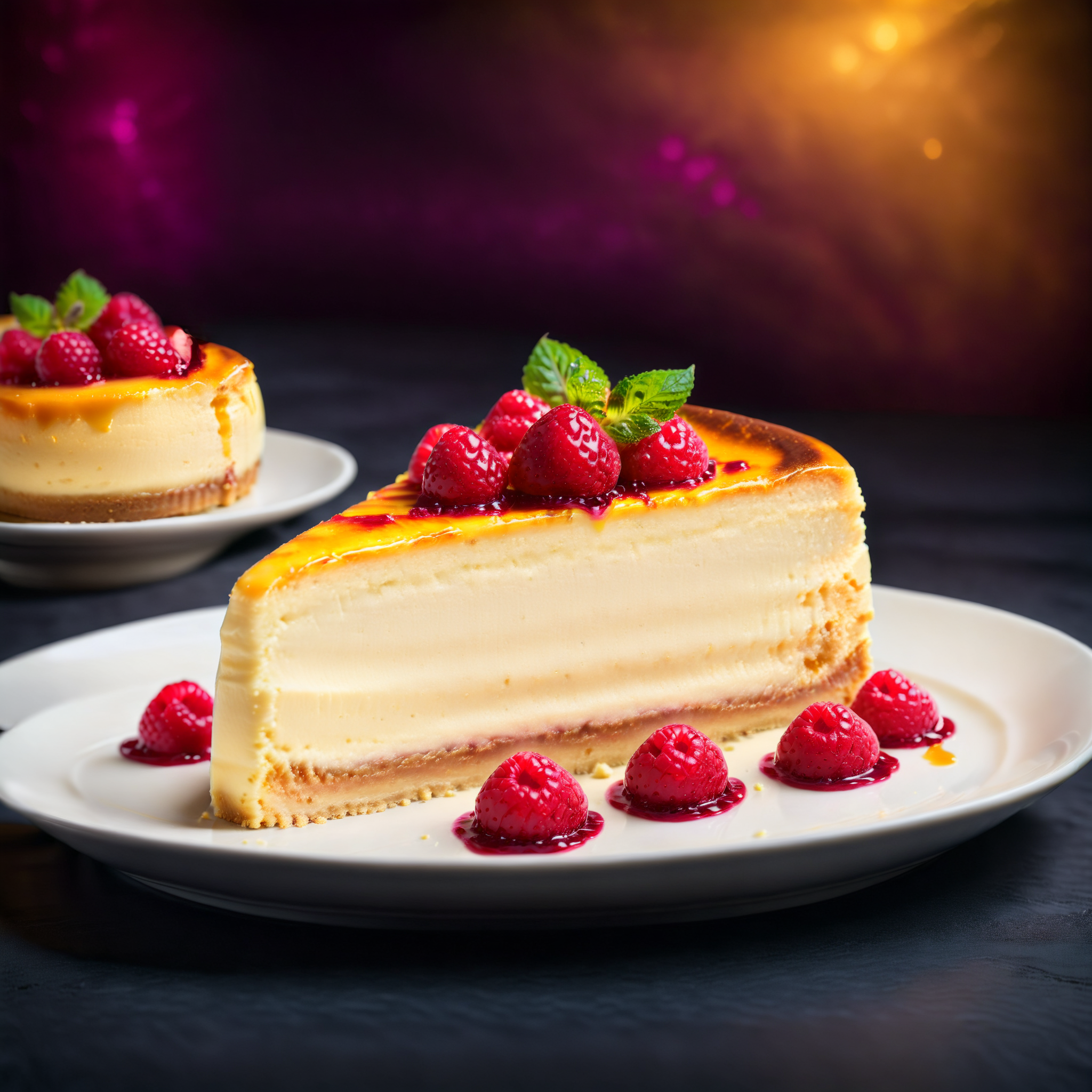 <lora:SwedishDessertsXL:1> CheeseCake <lora:add-detail-xl:0.5> <lora:Food_Photography_-_Dark:0.5>, food photography, ad photography, promotional photography, glowy textured backdrop, in dark studio background, cinematic lighting, minimal professional photography, soft lighting, spot light, studio lighting style, bright lighting, vibrant colors, 4k, (Masterpiece:1.3) (best quality:1.2) (high quality:1.1)