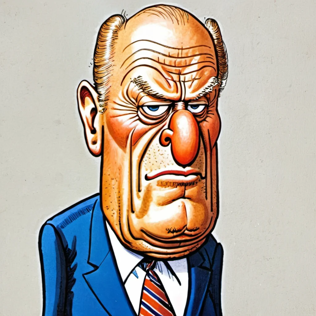 cartoon of Gerald Ford, in donmartin style, caricature, dismayed face expression, HQ, high resolution, full body pose, crisp lines, detailed eyes <lora:DonMartin_StyleXLv6.6:0.8> <lora:add-detail-xl:0.04> <lora:xl_more_art-full_v1:0.05>