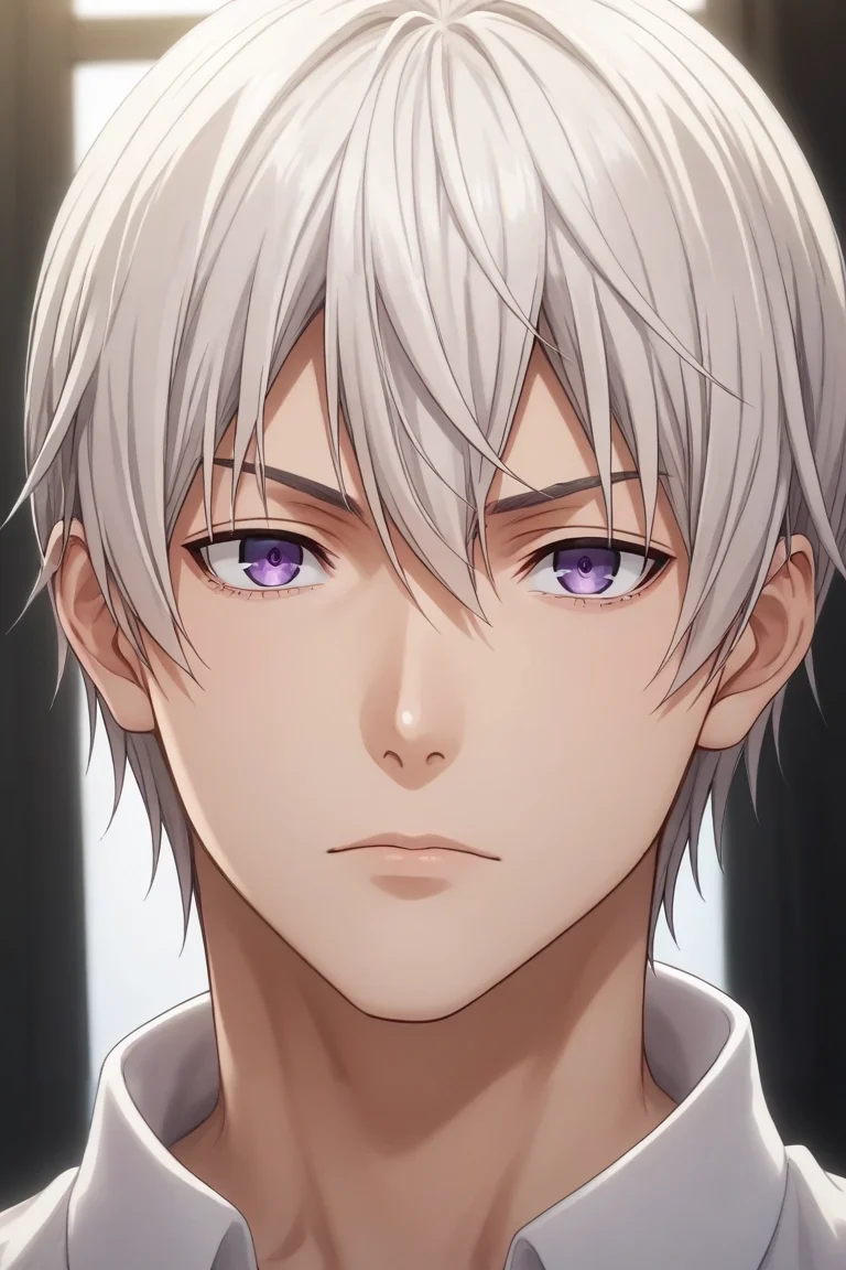 score_9, score_8_up, score_7_up, , rating_safe, intricate details, (realistic:0.6), looking at viewer, , 1boy, solo, male focus, <lora:eishi_tsukasa_pony:0.78>, eishi_tsukasa, white hair, purple eyes, short hair, hair between eyes, , , <lora:sdxl_lightning_8step_lora:1>