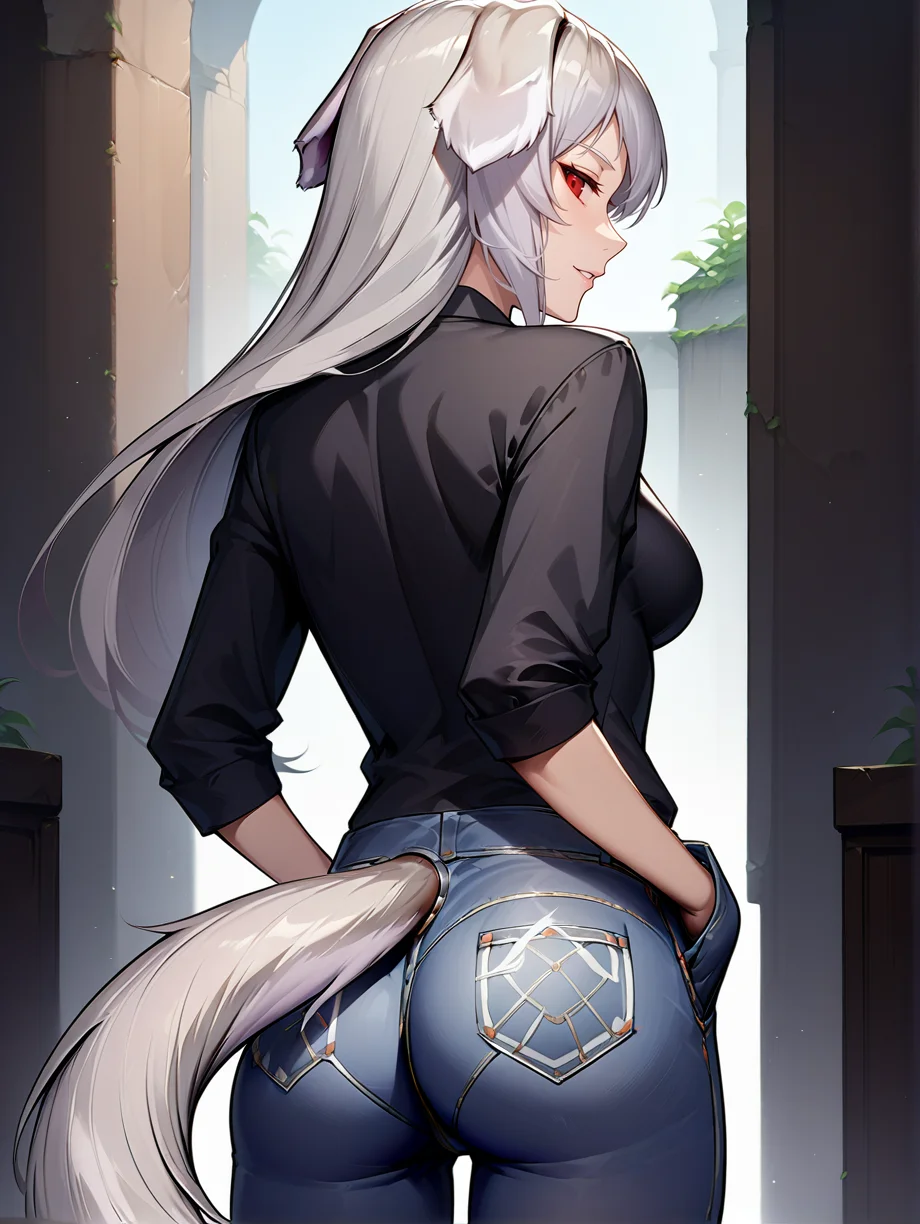 score_9, score_8_up, score_7_up, source_anime
1girl, solo,
pursena adoldia, red eyes, long hair, grey hair, dog ears, dog tail, short tail, medium breasts, perky breasts,
black shirt, denim, from behind, small ass, hands in pocket
underground tunnel
<lora:Expressive_H:0.2> <lora:housechores-guy-PONYv1:0.4> <lora:pursena 0.1:1>
