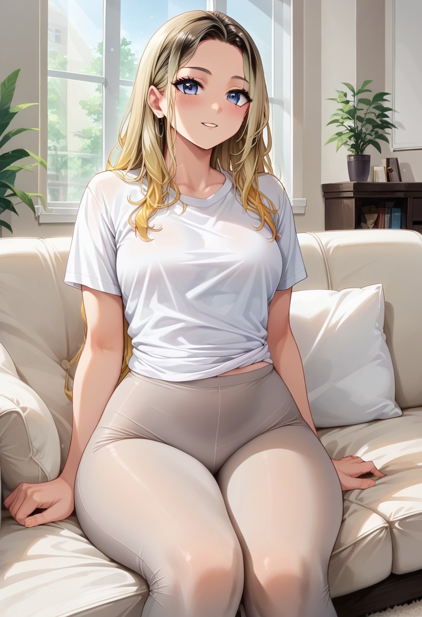 score_9,score_8_up,score_7_up,score_6_up,source_anime, Expressiveh, studio lighting, anime screencap, 2d, FWF5, front view, couch, living room, lounging
Maddie, hour glass figure, multicolored hair, blonde hair, leggings, grey leggings, t-shirt, raised hip, sitting, lounging,