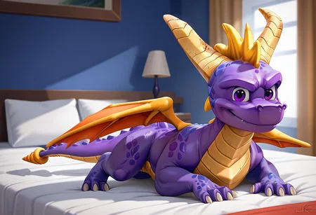 score_9, score_8_up, score_7_up, score_6_up, score_5_up, score_4_up, solo, rating_safe, source_furry, 1boy, bedroom, smile, full body, laying,
,
solo, dragon, horns, purple eyes, wings, claws
,
by_dreiker